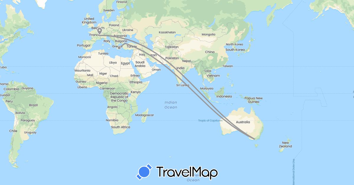 TravelMap itinerary: plane in Australia, Switzerland, Serbia, Turkey (Asia, Europe, Oceania)